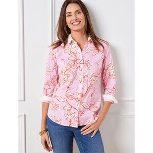 Talbots non-iron perfect shirt pink floral stripes long sleeve button down 8